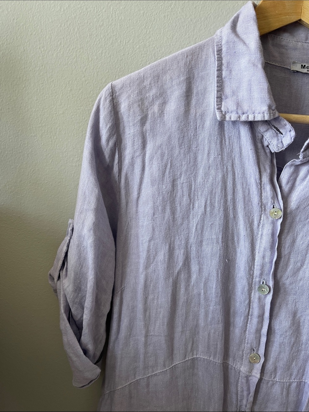 Italian 100% Linen Button-Front Maxi Dress in Lavender - Picture 3 of 9